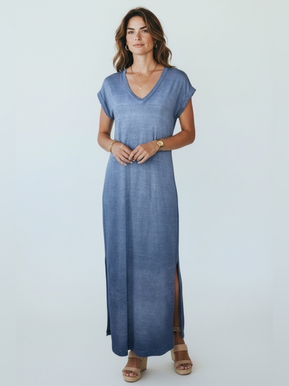 Anthropologie Cloth & Stone XS Blue Cotton T Shirt Dress Casual Boho Minimalist